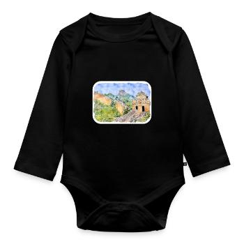Beijing Chine Aquarelle Esquisse Dessin Dessiné - Body Bébé bio manches longues - noir - Devant