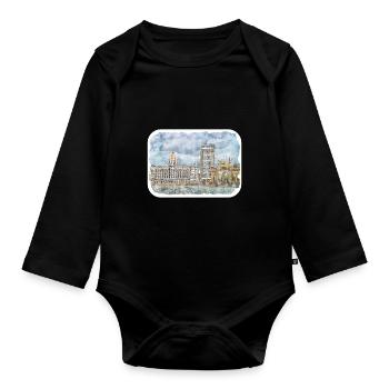 Mumbai Indien Aquarell Skizze gezeichnetes Gemälde - Baby Bio-Langarm-Body - Schwarz - Vorne