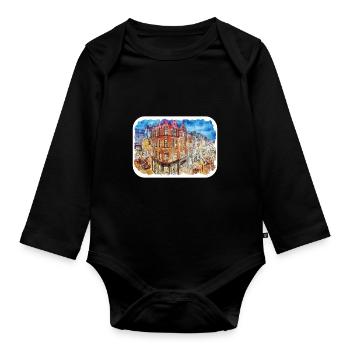 Dublin Irland Uk Aquarellskizze gezeichnete Malerei - Baby Bio-Langarm-Body - Schwarz - Vorne