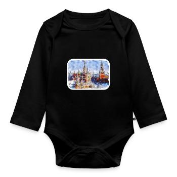 Moscou Russie Aquarelle Esquisse Dessin Dessiné - Body Bébé bio manches longues - noir - Devant