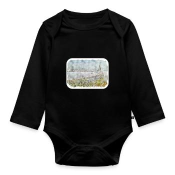 Mumbai Indien Aquarell Skizze Malerei Zeichnung - Baby Bio-Langarm-Body - Schwarz - Vorne