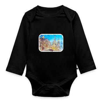 Saint-Pétersbourg Russie Croquis Aquarelle Dessiné Illus - Body Bébé bio manches longues - noir - Devant