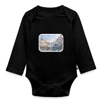 Amsterdam Pays-Bas Aquarelle Esquisse Dessinée Douleur - Body Bébé bio manches longues - noir - Devant