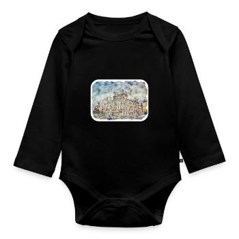 Spain Watercolor Sketch Hand Drawn Illustration - Organic Longsleeve Baby Bodysuit - black - Front