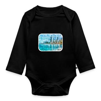 Chicago USA Watercolor Sketch Drawn Illustration - Organic Longsleeve Baby Bodysuit - black - Front