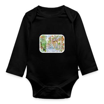 Europa Aquarellskizze Handgezeichnete Illustration - Baby Bio-Langarm-Body - Schwarz - Vorne