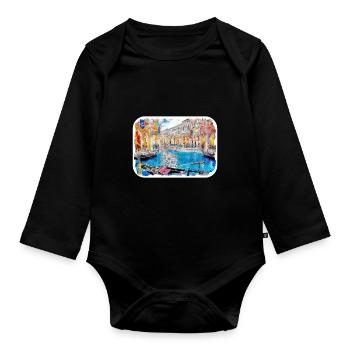 Venedig Italien Aquarell Skizze Illustration - Baby Bio-Langarm-Body - Schwarz - Vorne