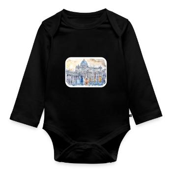 Italy Watercolor Sketch Hand Drawn Illustration - Organic Longsleeve Baby Bodysuit - black - Front