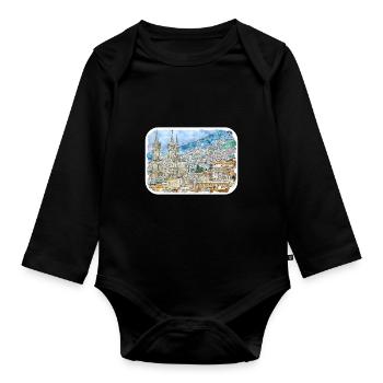 Quito Ecuador Aquarell Skizze Illustration - Baby Bio-Langarm-Body - Schwarz - Vorne