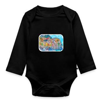 Italy Watercolor Sketch Hand Drawn Illustration - Organic Longsleeve Baby Bodysuit - black - Front