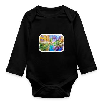Venedig Italien Aquarell Skizze Illustration - Baby Bio-Langarm-Body - Schwarz - Vorne