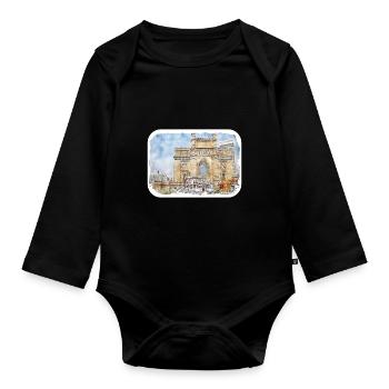 Mumbai Indien Aquarell Skizze gezeichnetes Gemälde - Baby Bio-Langarm-Body - Schwarz - Vorne