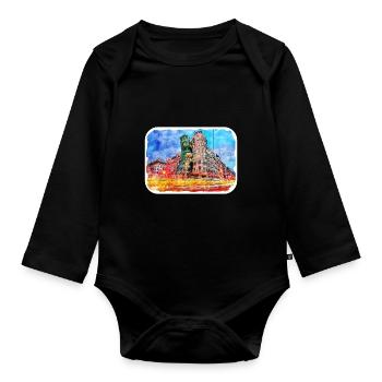 Prag Tschechien Aquarell Skizze Zeichnung - Baby Bio-Langarm-Body - Schwarz - Vorne