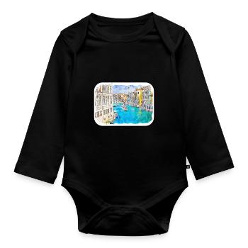 Venedig Italien Aquarell Skizze Illustration - Baby Bio-Langarm-Body - Schwarz - Vorne