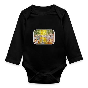 Amsterdam Netherlands Watercolor Sketch Drawing - Organic Longsleeve Baby Bodysuit - black - Front