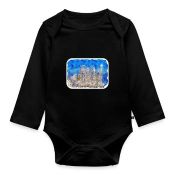 Busan South Korea Watercolor Sketch Illustration - Organic Longsleeve Baby Bodysuit - black - Front