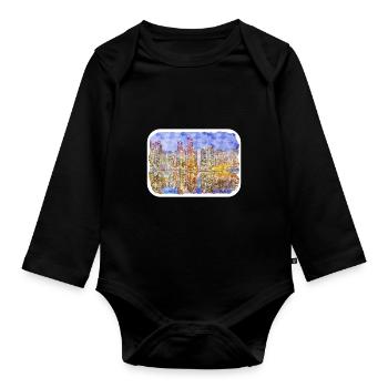 Busan South Korea Watercolor Sketch - Organic Longsleeve Baby Bodysuit - black - Front