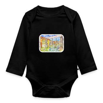 Venedig Italien Aquarellskizze Gezeichnete Illustration - Baby Bio-Langarm-Body - Schwarz - Vorne