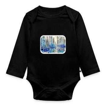 Chicago USA Watercolor Sketch Drawn Illustration - Organic Longsleeve Baby Bodysuit - black - Front