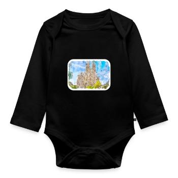 Spain Watercolor Sketch Hand Drawn Illustration - Organic Longsleeve Baby Bodysuit - black - Front