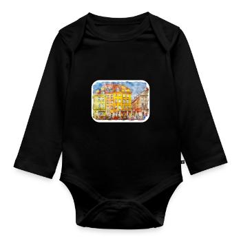 Varsovie Pologne Aquarelle Esquisse Dessin Dessiné - Body Bébé bio manches longues - noir - Devant