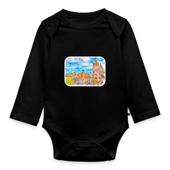San Miguel De Allende Mexico Watercolor Sketch Dra - Organic Longsleeve Baby Bodysuit - black - Front
