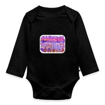 Hong Kong China Aquarell Skizze Zeichnung - Baby Bio-Langarm-Body - Schwarz - Vorne