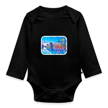 Marrakesch Marokko Aquarell Skizze Zeichnung Zeichnung - Baby Bio-Langarm-Body - Schwarz - Vorne