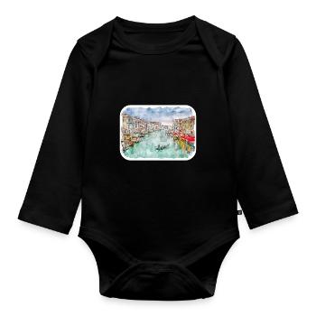 Italy Watercolor Sketch Hand Drawn Illustration - Organic Longsleeve Baby Bodysuit - black - Front