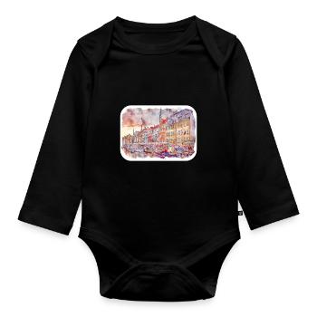 Copenhague Danemark Aquarelle Esquisse Dessinée Paintin - Body Bébé bio manches longues - noir - Devant