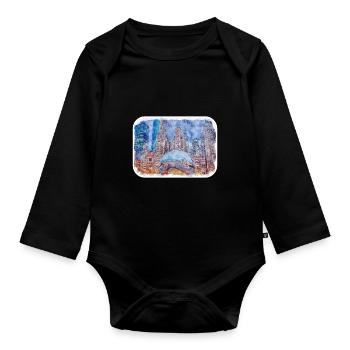 Chicago USA Watercolor Sketch Drawn Illustration - Organic Longsleeve Baby Bodysuit - black - Front
