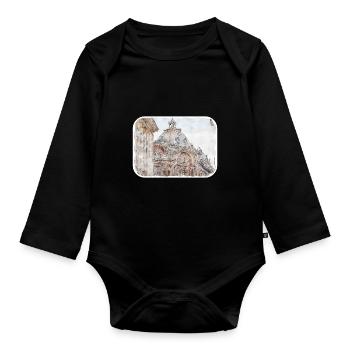 Bucharest Romania Watercolor Sketch Illustration - Organic Longsleeve Baby Bodysuit - black - Front