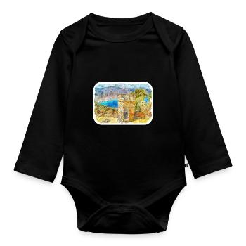 Cartagena Kolumbien Aquarell Skizze Gezeichnet Illustr - Baby Bio-Langarm-Body - Schwarz - Vorne
