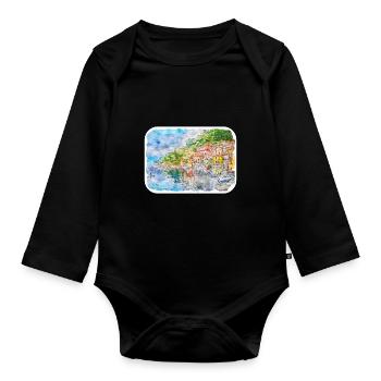 Italy Watercolor Sketch Hand Drawn Illustration - Organic Longsleeve Baby Bodysuit - black - Front
