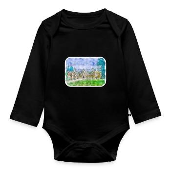 Uk Landmark Watercolor Sketch Painting Illustratio - Organic Longsleeve Baby Bodysuit - black - Front