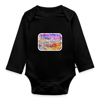 Berlin Allemagne Aquarelle Esquisse Dessinée Peinture - Body Bébé bio manches longues - noir - Devant