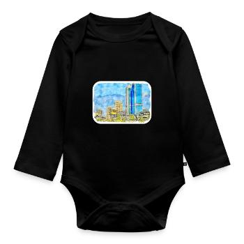 Cairo Egypt Watercolor Sketch Drawn Illustration - Organic Longsleeve Baby Bodysuit - black - Front