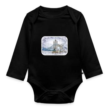 Uk Landmark Watercolor Sketch Painting Illustratio - Organic Longsleeve Baby Bodysuit - black - Front