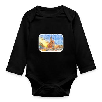 Pologne Repère Aquarelle Esquisse Dessin de peinture - Body Bébé bio manches longues - noir - Devant