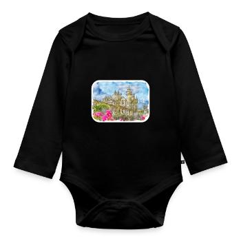 Schottland UK Aquarellskizze Gezeichnete Illustration - Baby Bio-Langarm-Body - Schwarz - Vorne