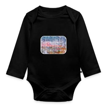 Berlin Allemagne Aquarelle Esquisse Dessinée Peinture - Body Bébé bio manches longues - noir - Devant