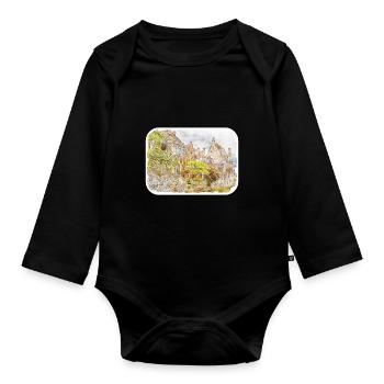 Bruges Belgium Watercolor Sketch Drawn Illustratio - Organic Longsleeve Baby Bodysuit - black - Front