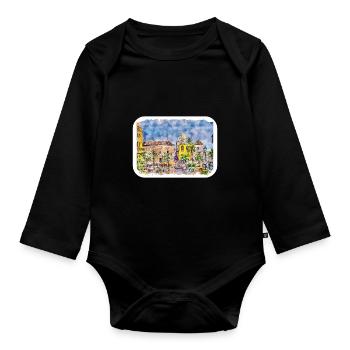 Cartagena Kolumbien Aquarell Skizze Gezeichnet Illustr - Baby Bio-Langarm-Body - Schwarz - Vorne