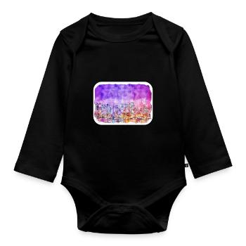 New York Usa Watercolor Sketch Drawing - Organic Longsleeve Baby Bodysuit - black - Front