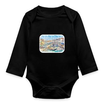 Venedig Italien Aquarellskizze Gezeichnete Illustration - Baby Bio-Langarm-Body - Schwarz - Vorne
