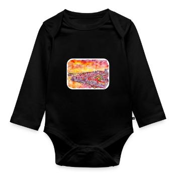 Lisbon Portugal Watercolor Sketch Drawn Painting - Organic Longsleeve Baby Bodysuit - black - Front