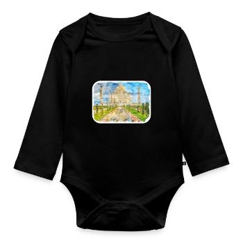 India Landmark Watercolor Sketch Paint Illustratio - Organic Longsleeve Baby Bodysuit - black - Front