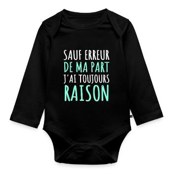 sauf erreur de ma part phrase drôle humour cadeau - Body Bébé bio manches longues - noir - Devant