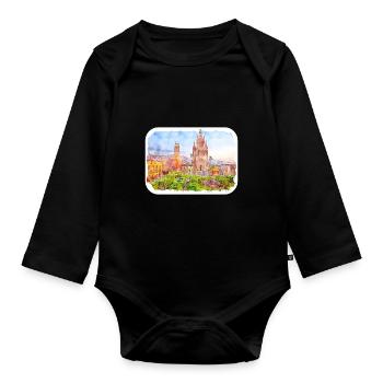 San Miguel de Allende Mexiko Aquarellzeichnung - Baby Bio-Langarm-Body - Schwarz - Vorne