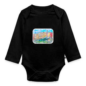 Venedig Italien Aquarell Skizze Gezeichnetes Gemälde - Baby Bio-Langarm-Body - Schwarz - Vorne